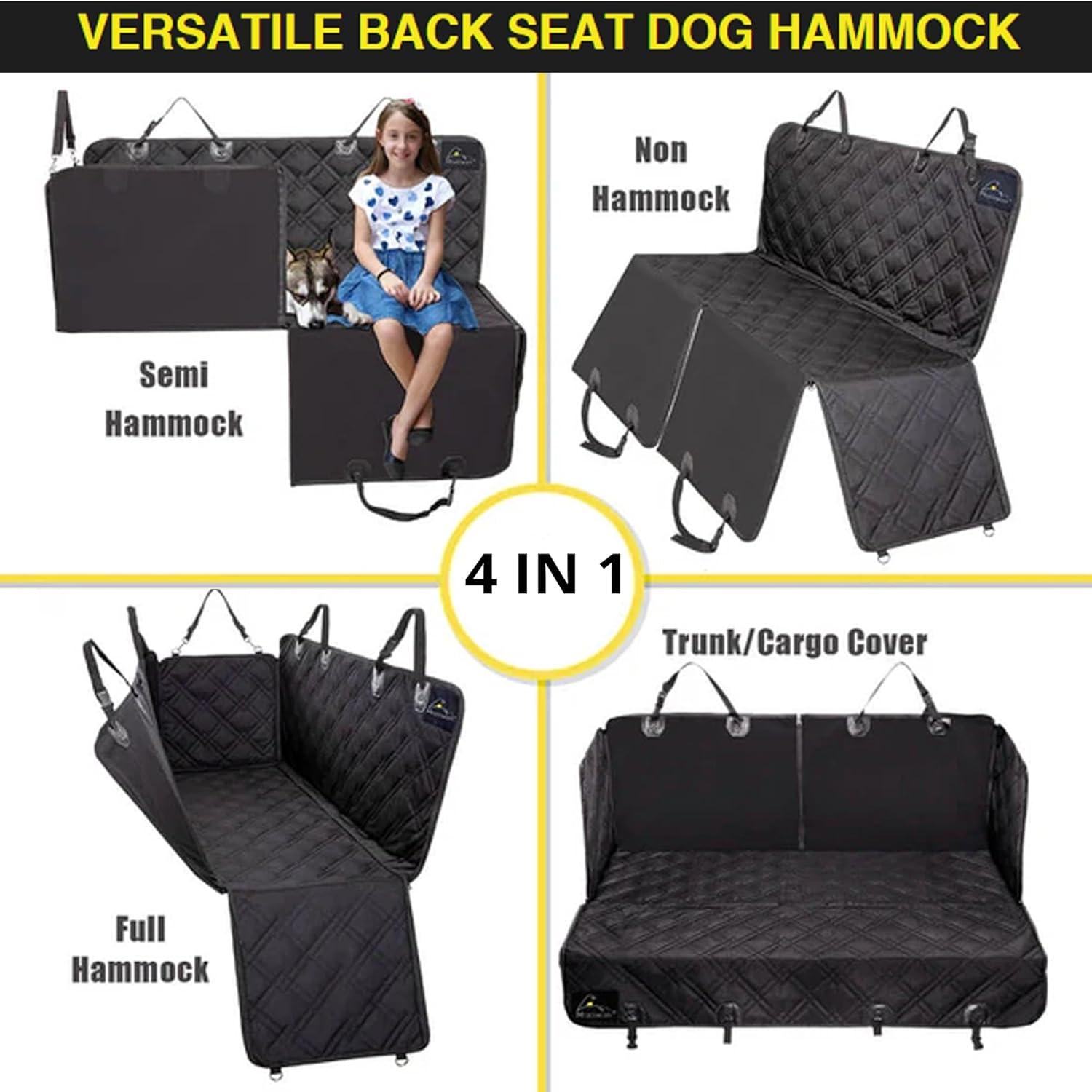 Meadowlark Hammock Pet Seat Cover with Seat Belt & 2 Headrest Protector, XL, Black, Waterproof