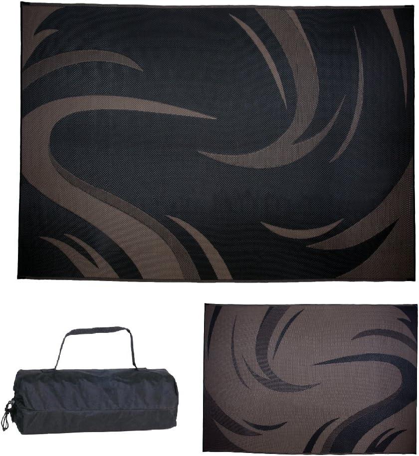 SD8187 8-Feet X 18-Feet Graphic Swish RV Reversible Patio Mat, Brown/Tan