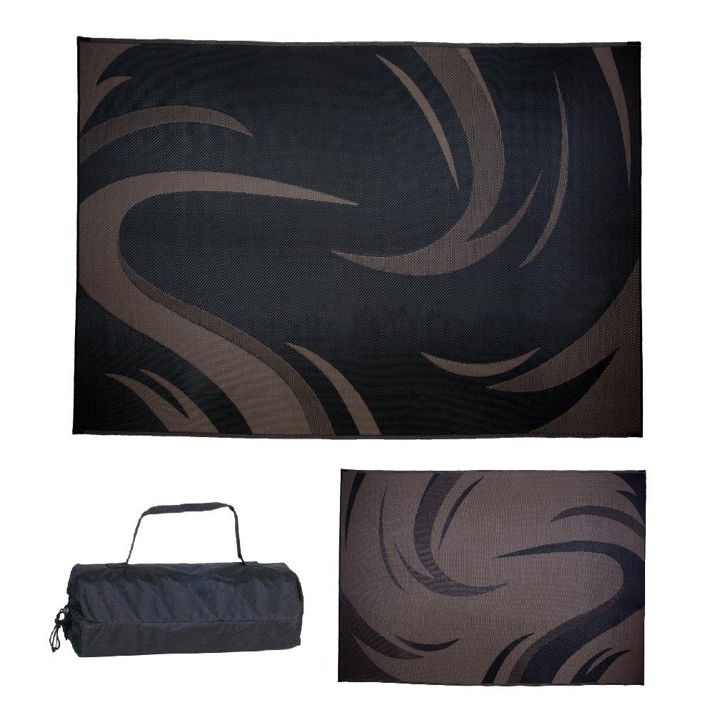 SD8187 8-Feet X 18-Feet Graphic Swish RV Reversible Patio Mat, Brown/Tan