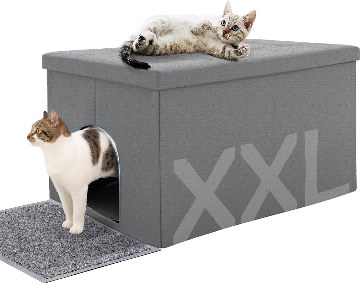 MEEXPAWS Cat Litter Box Enclosure Furniture Hidden, Cat Washroom Bench Storage Cabinet Small 19.7'' x 19.7'' x 19.7''| Dog Proof | Waterproof Inside | Easy Clean | Easy Assembly | Odor Control(Grey)