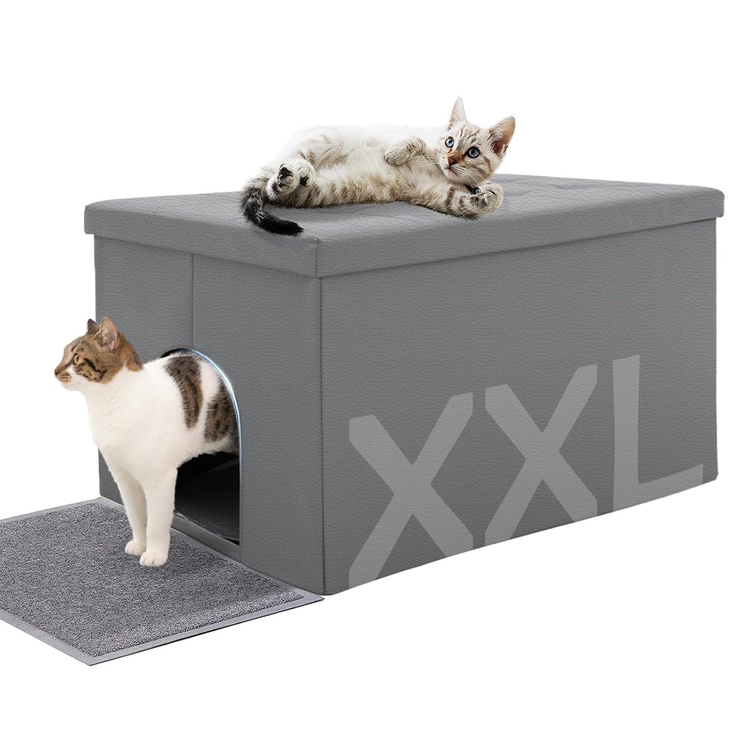 MEEXPAWS Cat Litter Box Enclosure Furniture Hidden, Cat Washroom Bench Storage Cabinet Small 19.7'' x 19.7'' x 19.7''| Dog Proof | Waterproof Inside | Easy Clean | Easy Assembly | Odor Control(Grey)