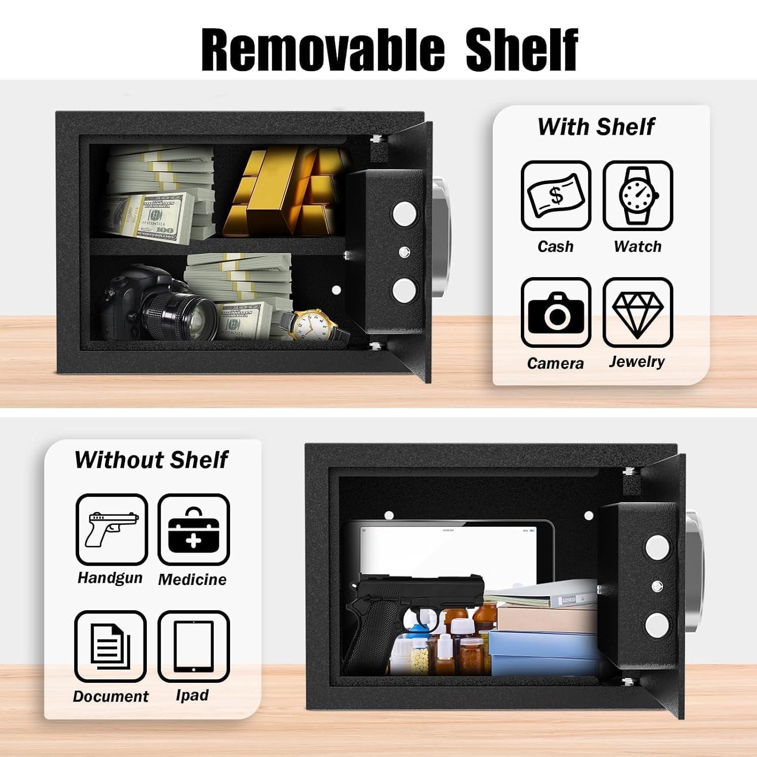 [ 1.2 Cu.ft. ]PATRON Safe Box with Key,Digital Security Home Safe,Cabinet Safes for Money Cash Documents,Wall Safes with Electronic Keypad,Removable Shelf for Office Hotel House Business,1.2 Cu.ft.