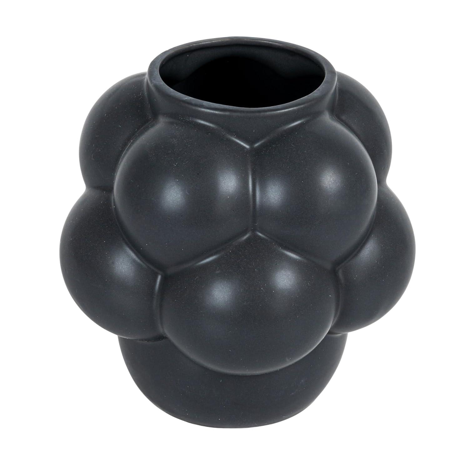 Storied Home Bulbous Stoneware Vase with Raised Dots and Matte Finish, Black
