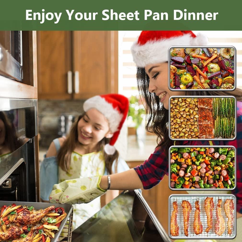 APPENIN WINTER PARK CORP Baking Sheet With Rack Set (2 Pans + 2 Racks), Stainless Steel Cookie Sheet With Cooling Rack, Nonstick Baking Pan, Warp Resistant & Heavy Duty & Rust Free, Size 16 X 12 X 1 Inches