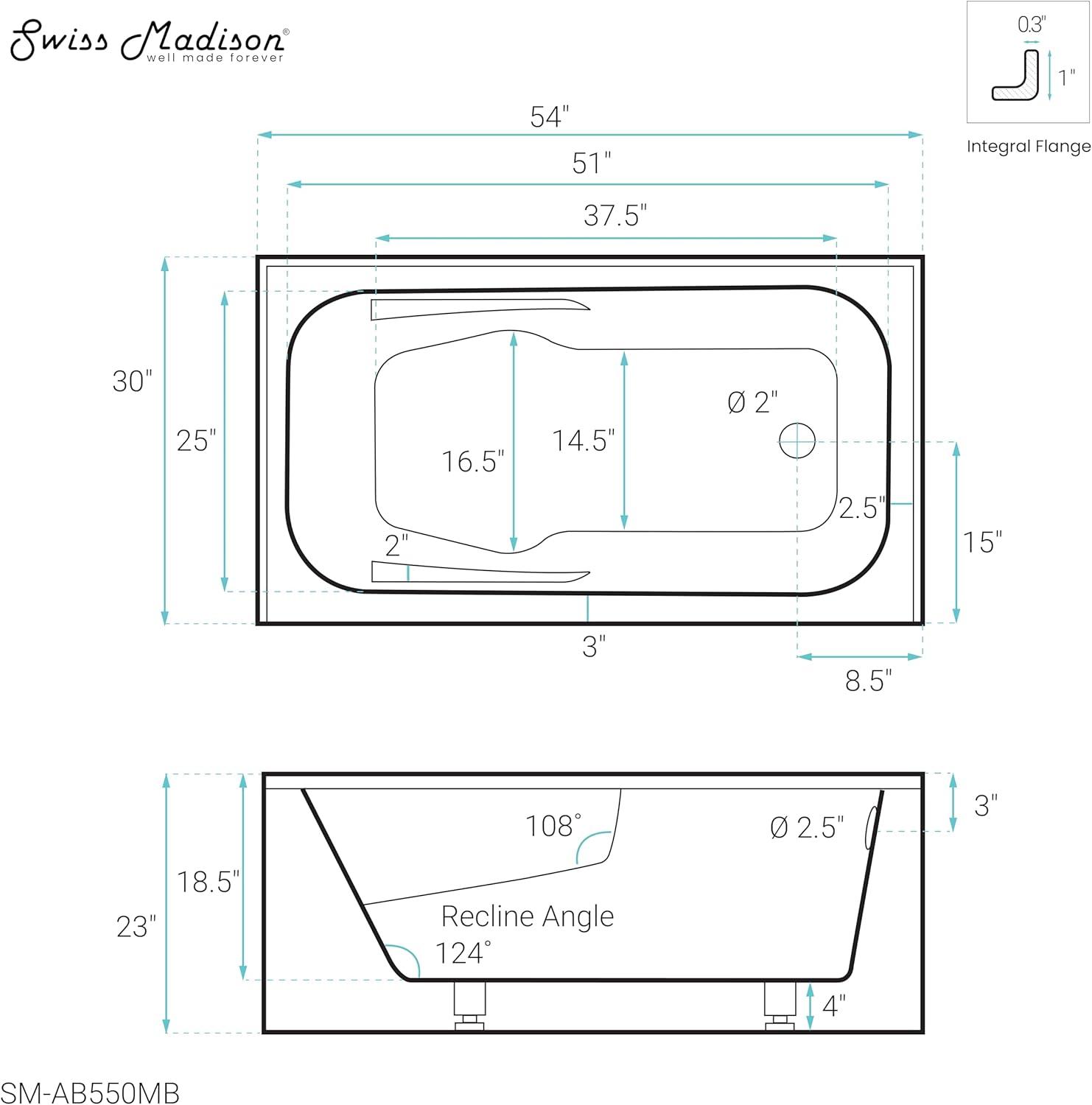 Voltaire 54" x 30" Alcove Bathtub with Apron
