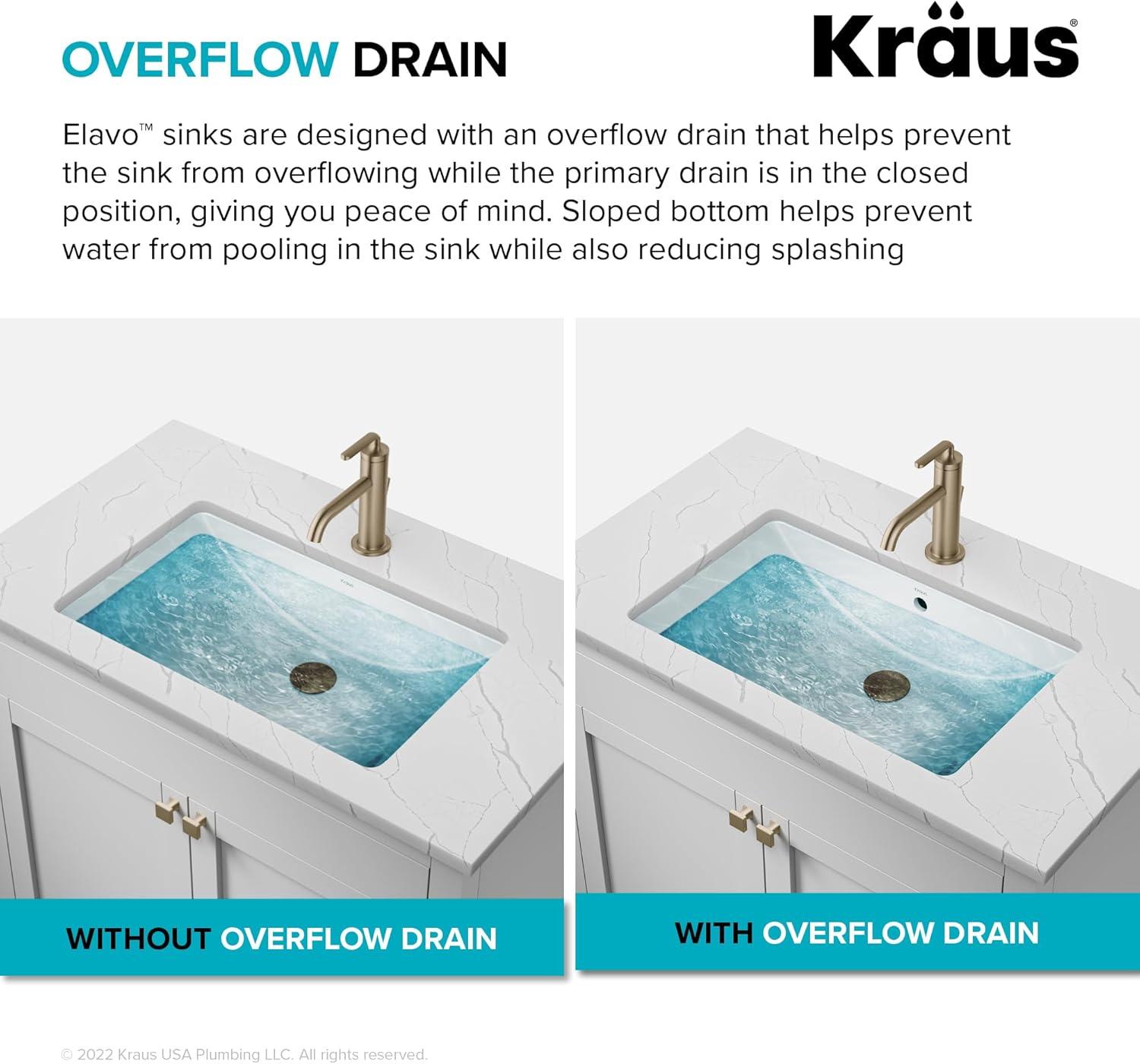 KRAUS Elavo. Rectangular Porcelain Ceramic Undermount Bathroom Sink In White With Overflow Drain, KCU-244