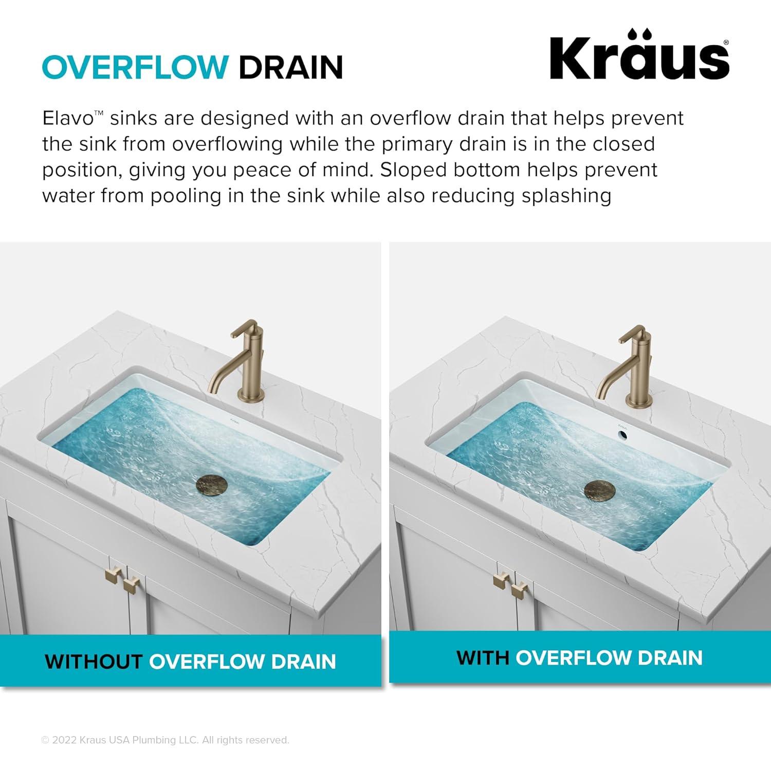KRAUS Elavo. Rectangular Porcelain Ceramic Undermount Bathroom Sink In White With Overflow Drain, KCU-244