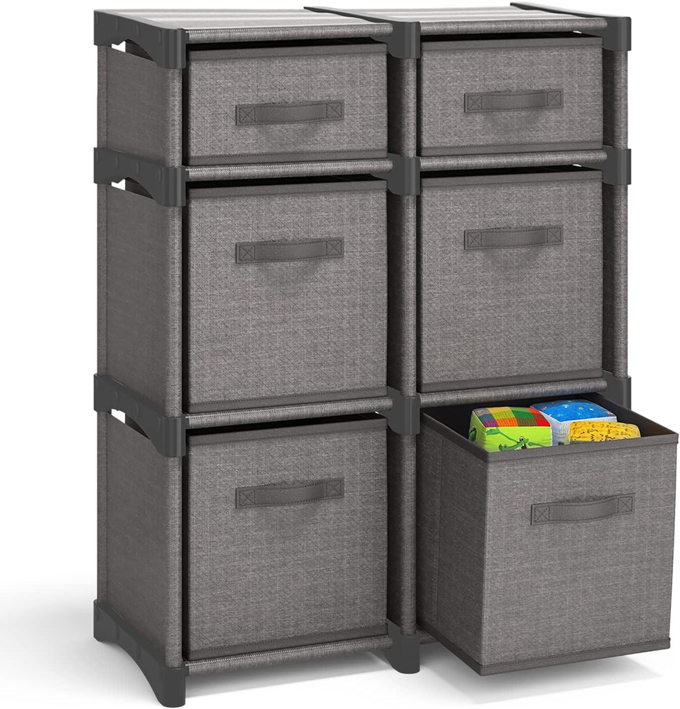 Nestl Cube Organizer Shelves With Cubby Bins, 6 PC DIY Cube Storage Shelves with Cubbies Storage Bins - Gray