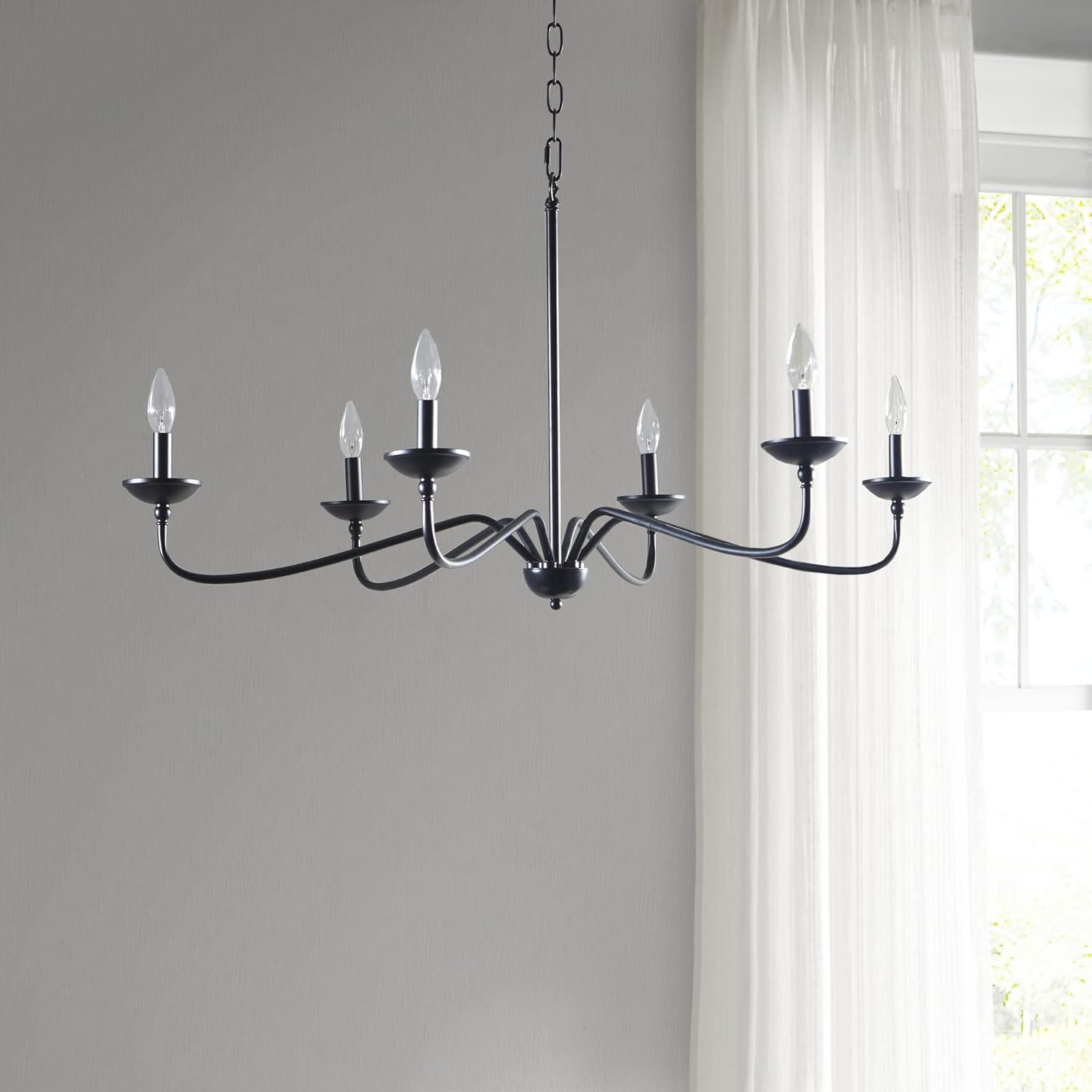 72.5" Brighton Chandelier Matte Black: Farmhouse Metal, 6-Light, Adjustable Height, No Shade