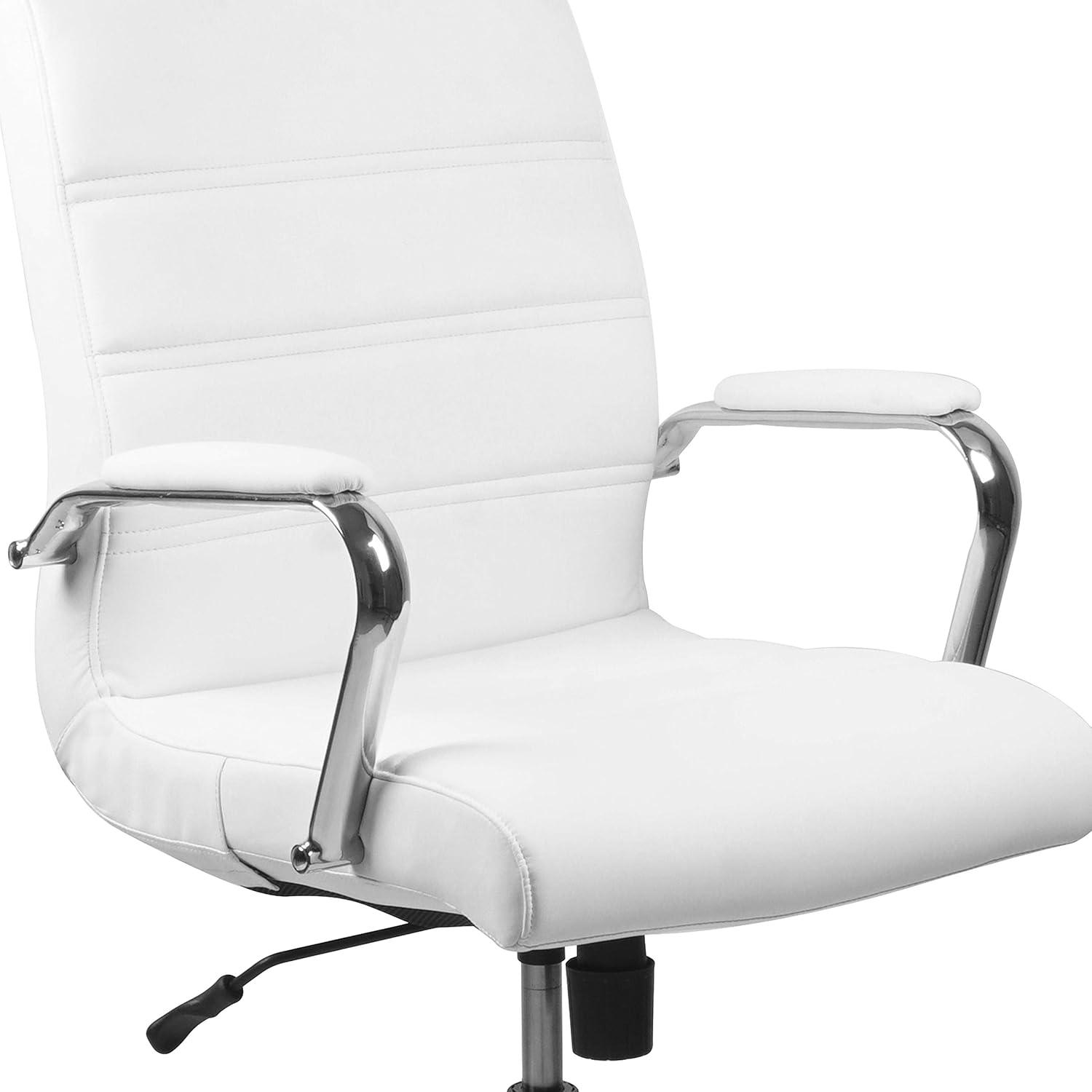 White Mid-Back LeatherSoft Swivel Executive Chair with Chrome Base