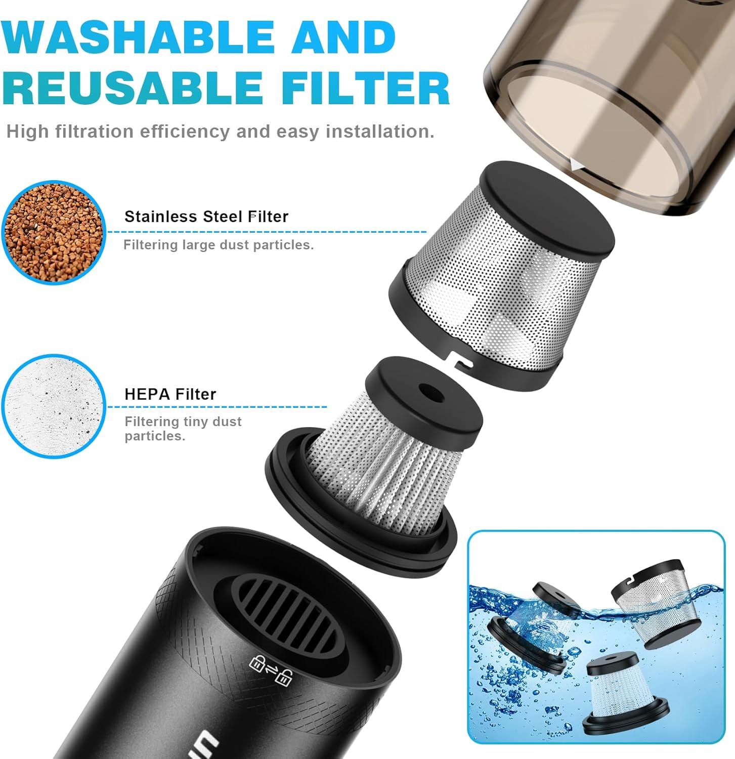 Black Cordless Handheld Vacuum with HEPA Filter for Car