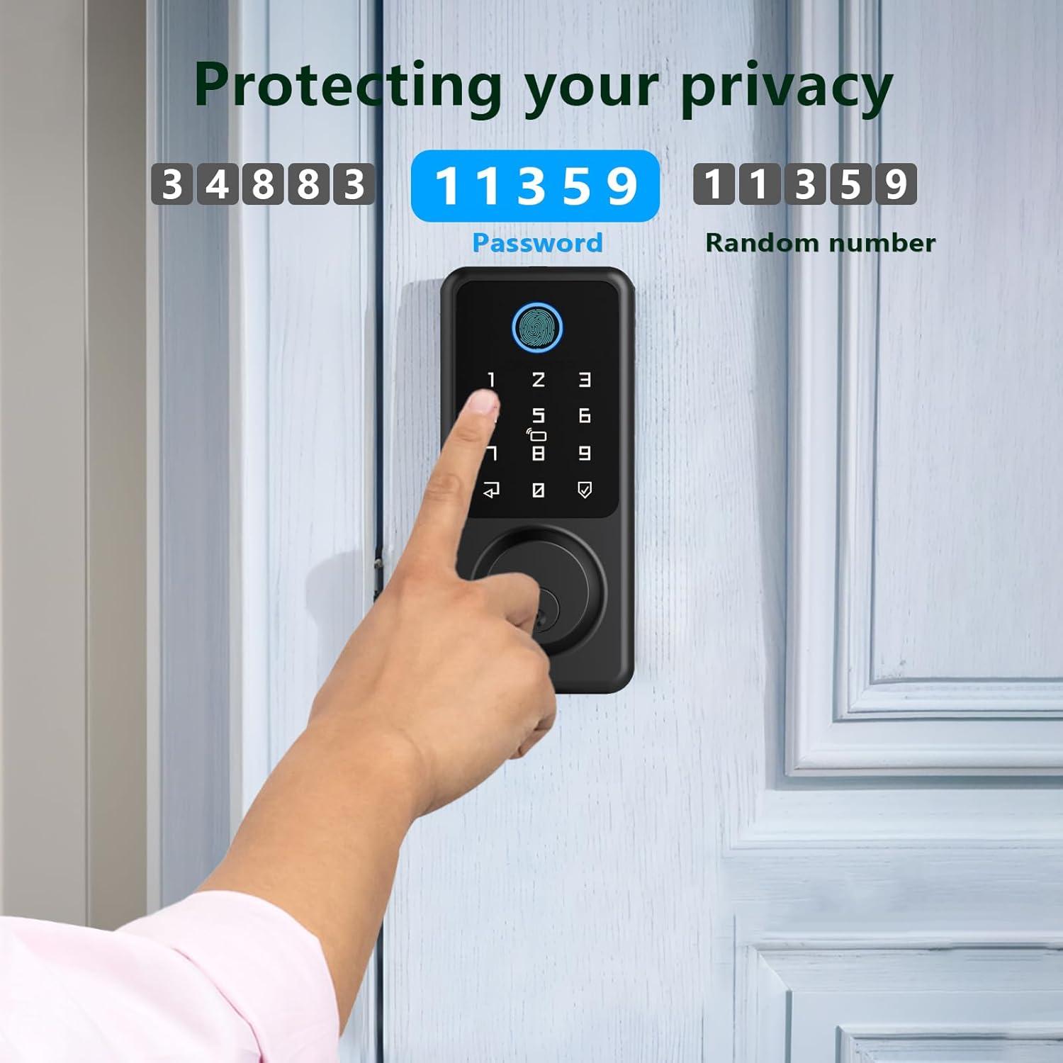 Smart Lock, Fingerprint Door Lock, Electronic Door Lock, Touchscreen Keypad Deadbolt, Black