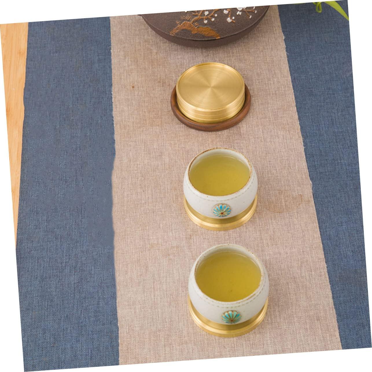 HERFIER 5pcs Copper Cup Coasters Cup Mats Saucers Teacup Storage Holder Coffee Cup Mats 2.59x2.59x0.24in