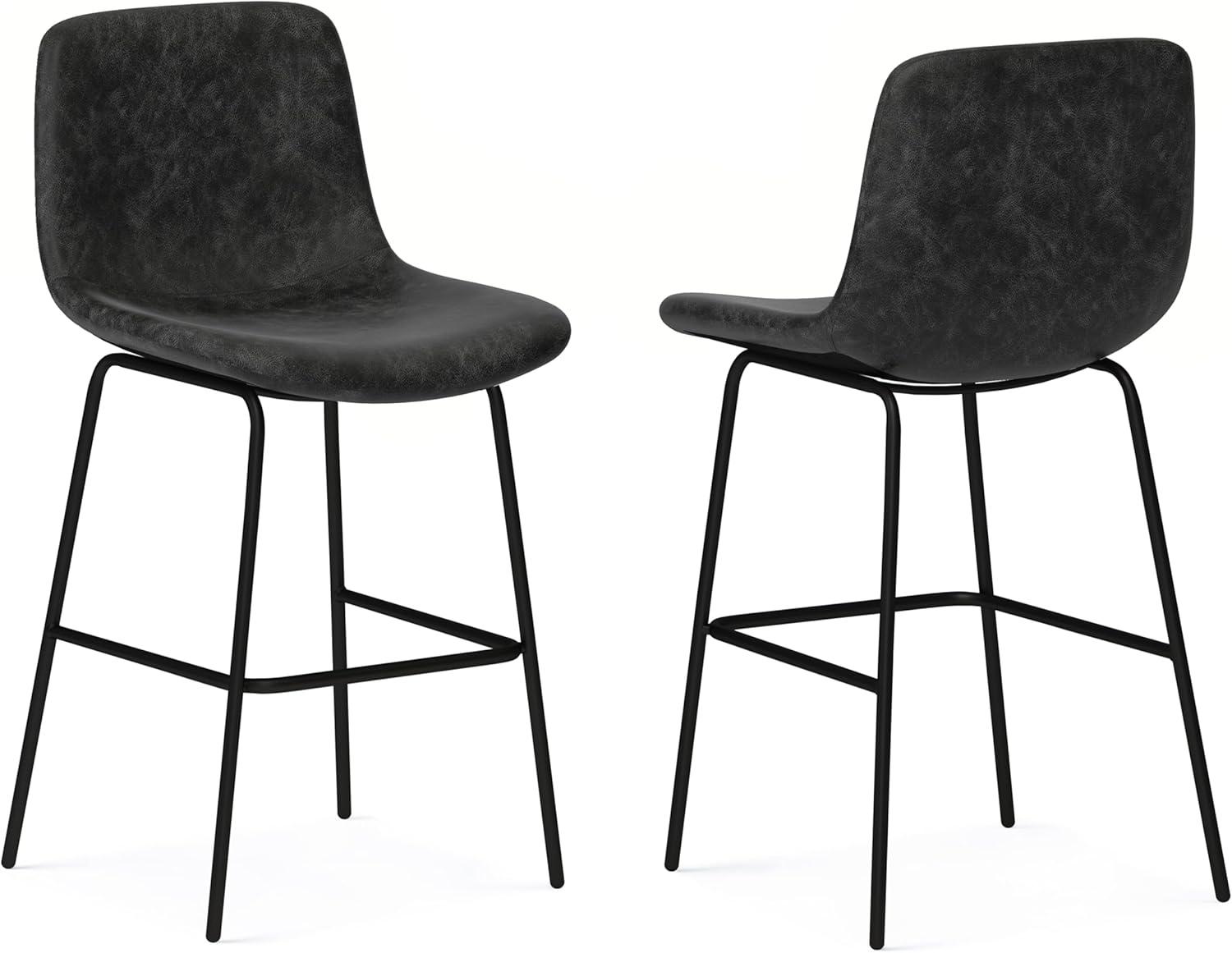 Simpli Home Jolie Upholstered Vegan Faux Leather Contemporary Counter Stool with Padded Bucket Seat and Footrest (Set of 2)