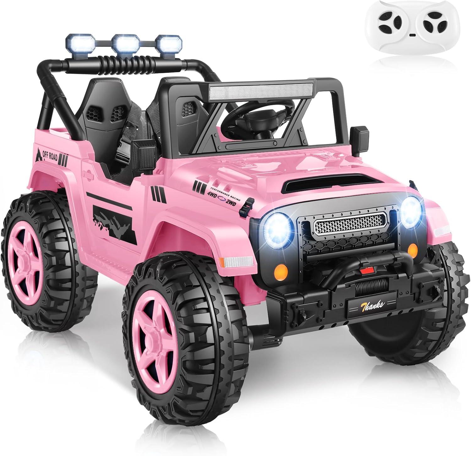 Ancheer 24V 4WD//2WD Ride On Jeep Truck,2 Seater Kids UTV With 4X200w Powerful Engine,Remote Control,Bluetooth,20 Wide Seat,Vehicles for Kids Toddlers