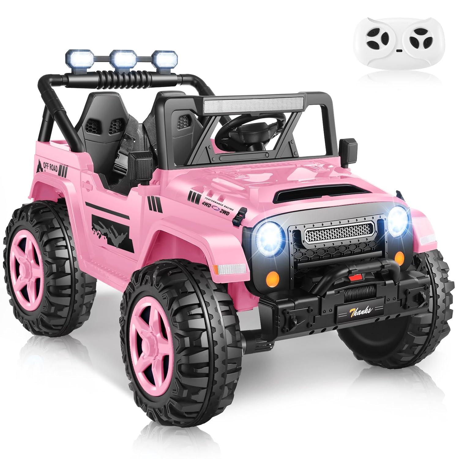 Ancheer 24V 4WD//2WD Ride On Jeep Truck,2 Seater Kids UTV With 4X200w Powerful Engine,Remote Control,Bluetooth,20 Wide Seat,Vehicles for Kids Toddlers