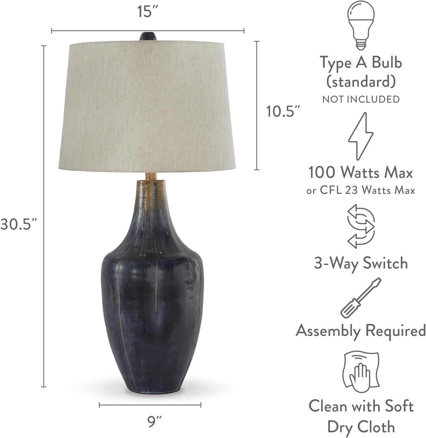 Evania Metal Table Lamp Indigo - Signature Design by Ashley: Modern Lighting, 3-Way Switch, UL Listed