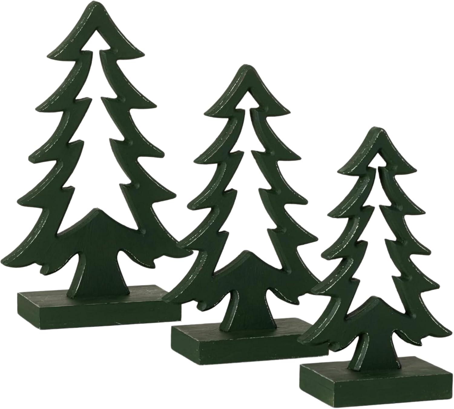 10"H  11.75"H and 13.75"H Sullivans Wooden Tree - Set of 3  Christmas Decor  Green