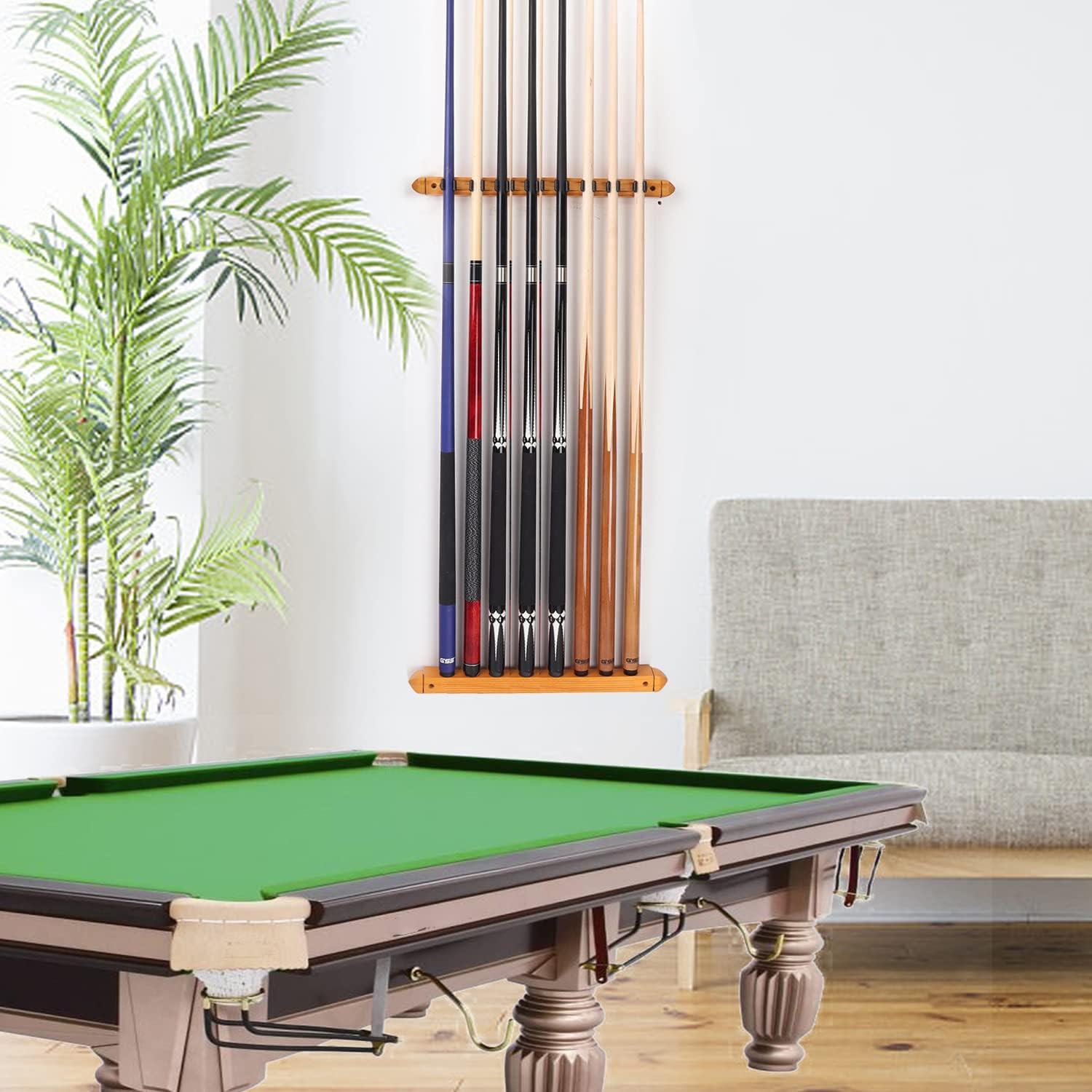 2-Piece Billiard Pool Cue Stick Wall Mounted Rack, Holds 8 Pool Cue Stick