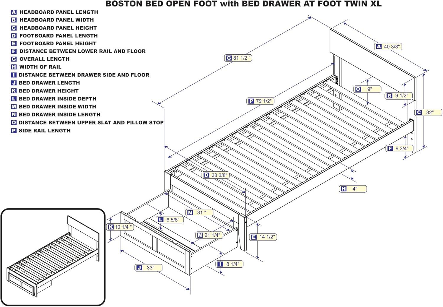 Boston Bed with Foot Drawer - AFI