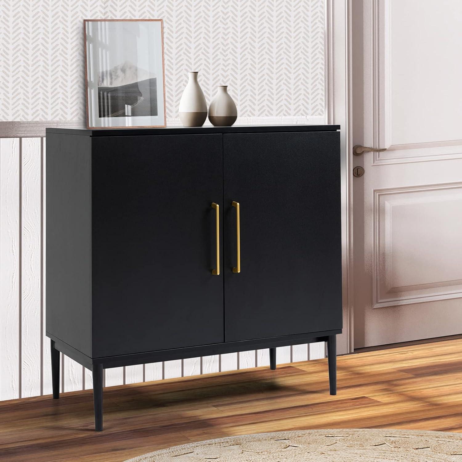 Sideboard Buffet Cabinet, Black Storage Cabinet with 2 Doors and Adjustable Shelves, Accent Cabinet for Dining Room,Hallway