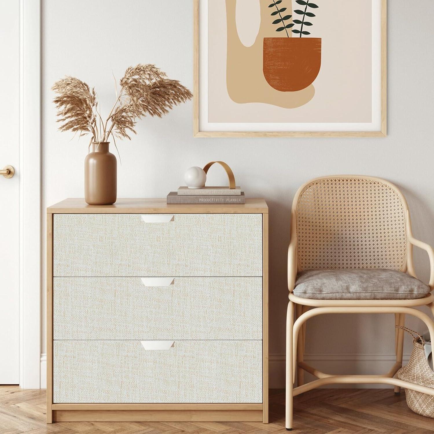 Yancorp 32.8ft Cream Textured Fabric Wallpaper Faux Grasscloth Beige Peel and Stick Wallpaper Self-Adhesive Wallpaper Linen Removable Wallpaper Cabinets Counter Top Liners, 15.7" X 394" Cream 15.7"x394"