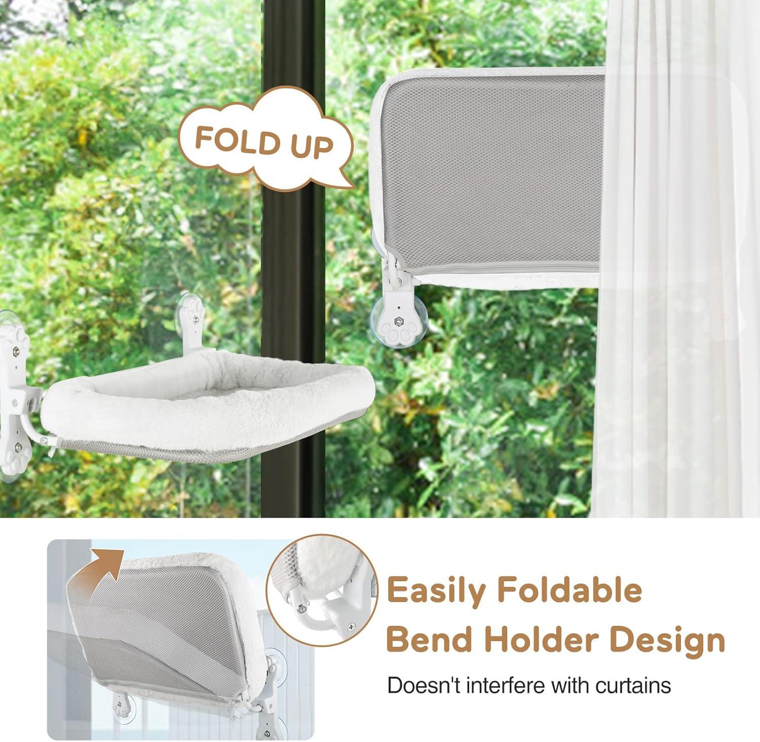 Tucker Murphy Pet™ Foldable Cat Hammock For Window - Cordless, Embeded Machine Washable Padded Bed, Robust Metal Frame - Cat Window Perch For Large Cats And Kittens (White Bolster Bed, Large)