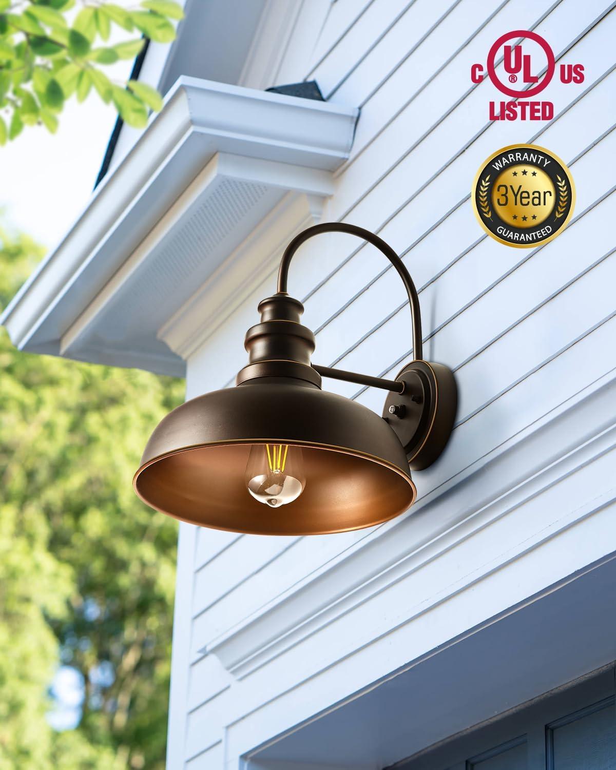 VIANIS Dusk to Dawn Barn Lights, 2 Pack Brown Gooseneck Outdoor Light Fixture, Farmhouse Outdoor Wall Lights for House, Porch, Entryway, Garage