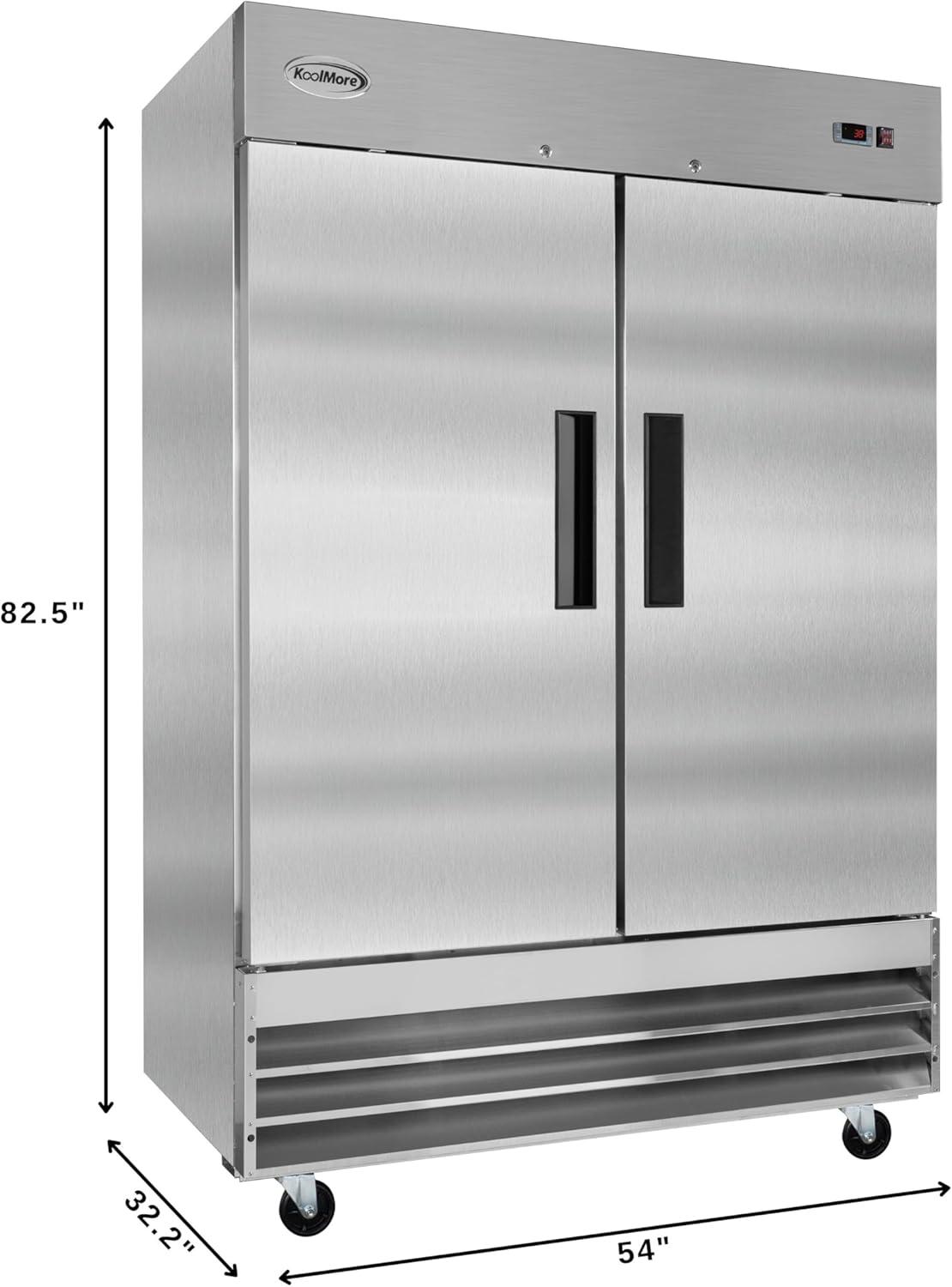 KoolMore 47 cu. ft. Commercial 2 Solid Door Reach In Refrigerator in Stainless Steel