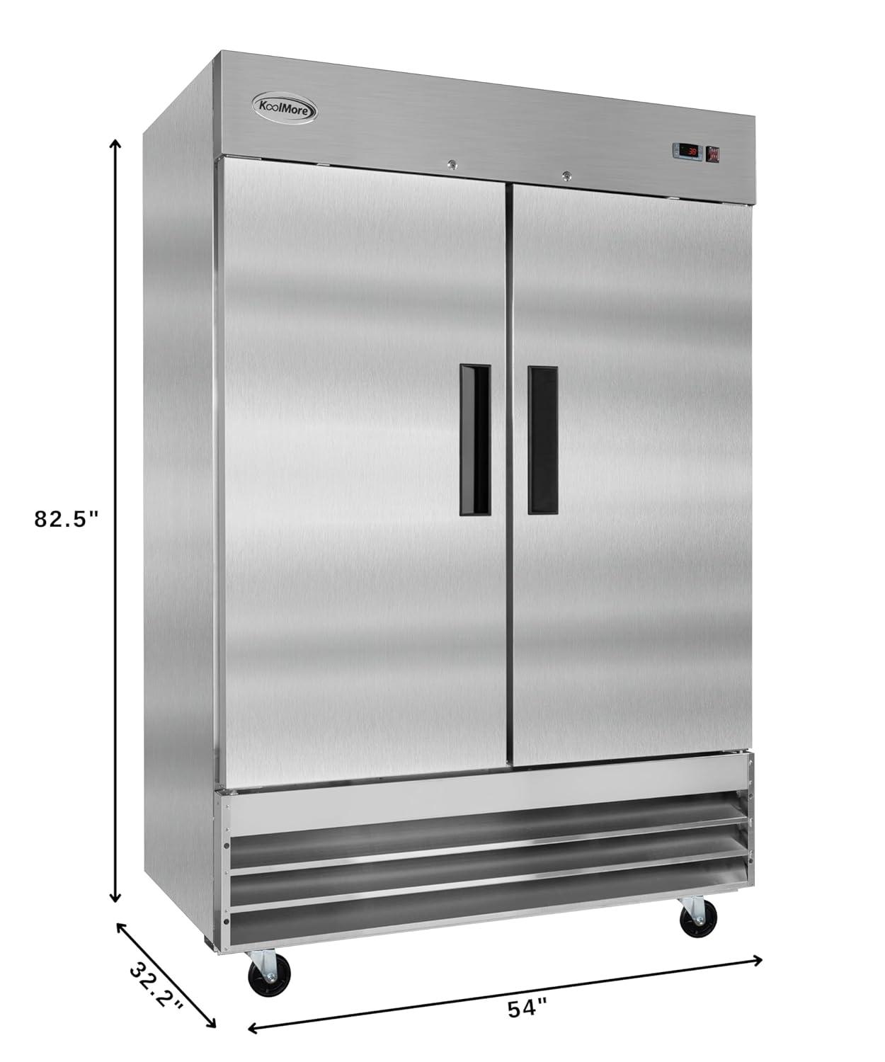 KoolMore 47 cu. ft. Commercial 2 Solid Door Reach In Refrigerator in Stainless Steel