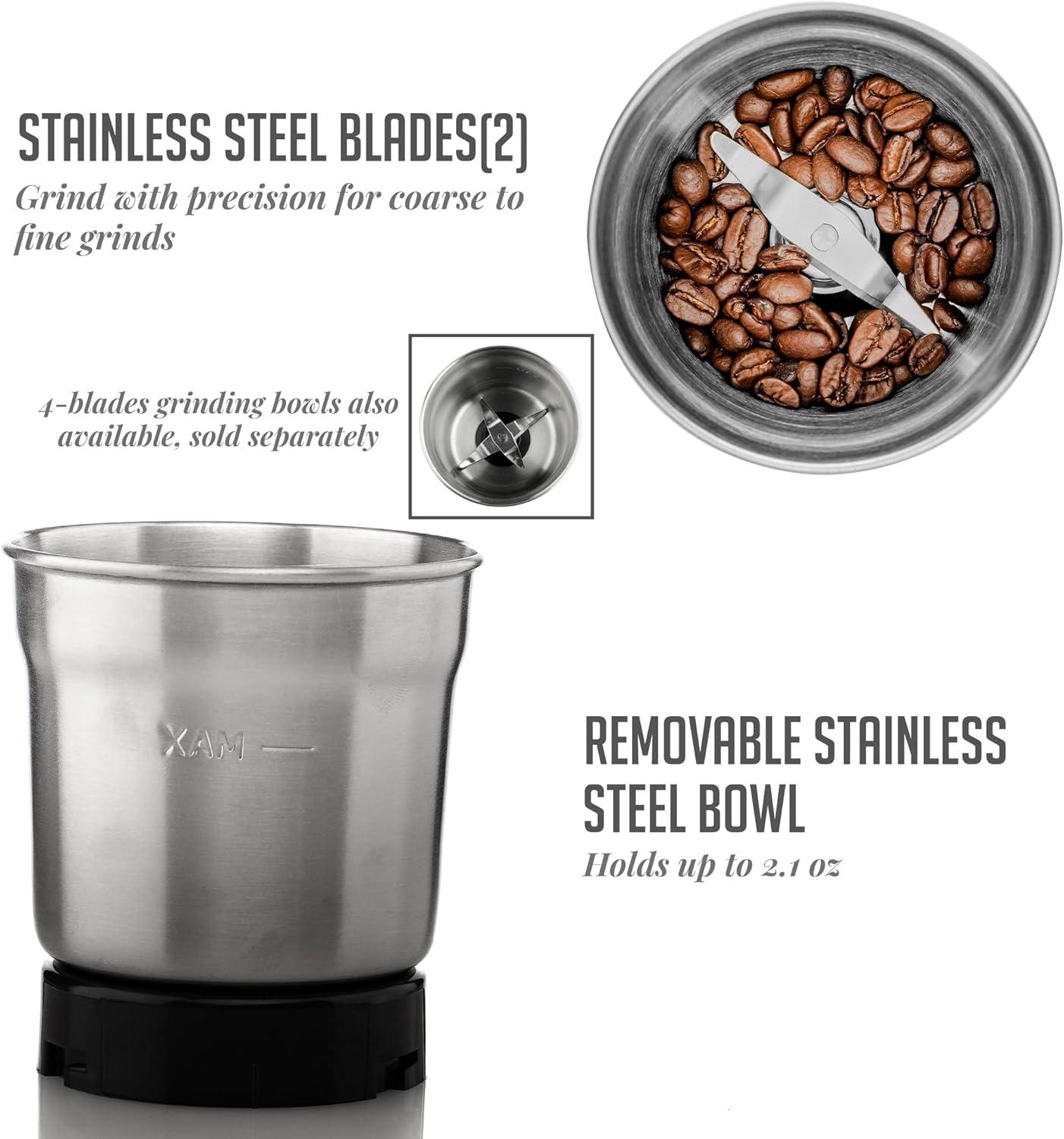 OVENTE Electric Coffee Grinder with 2 Blade Stainless Steel Grinding Bowl