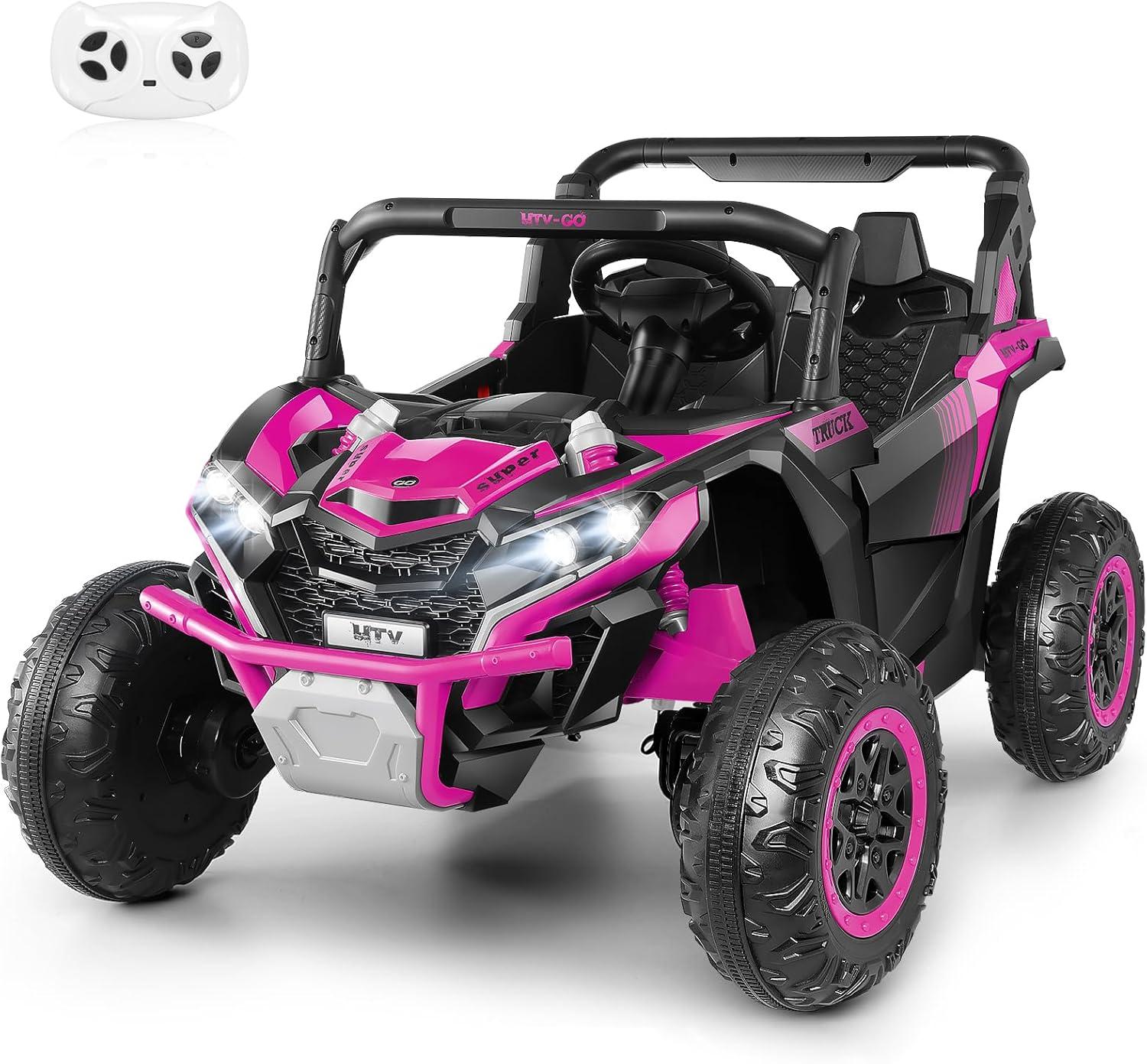 VIBESPARK 24V Kids Powered Ride on Car, 2WD/4WD Switchable Ride on UTV Car with 3-Speed Remote Control, Electric Toy Cars, Bluetooth, USB, LED Lights, Storage Space