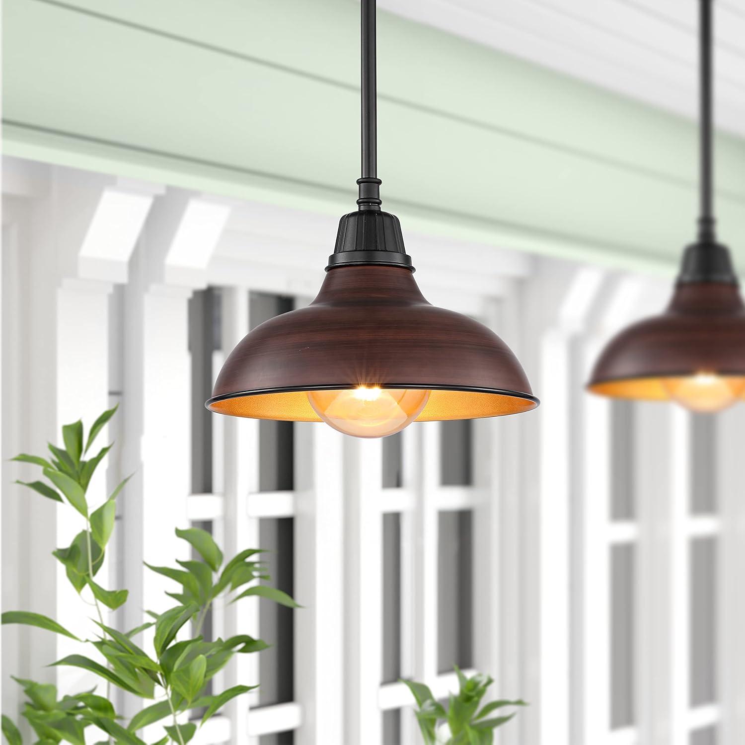 Jasper 12.25" 1-Light Farmhouse Industrial Indoor/Outdoor Iron LED Pendant, Wood Finish/Copper