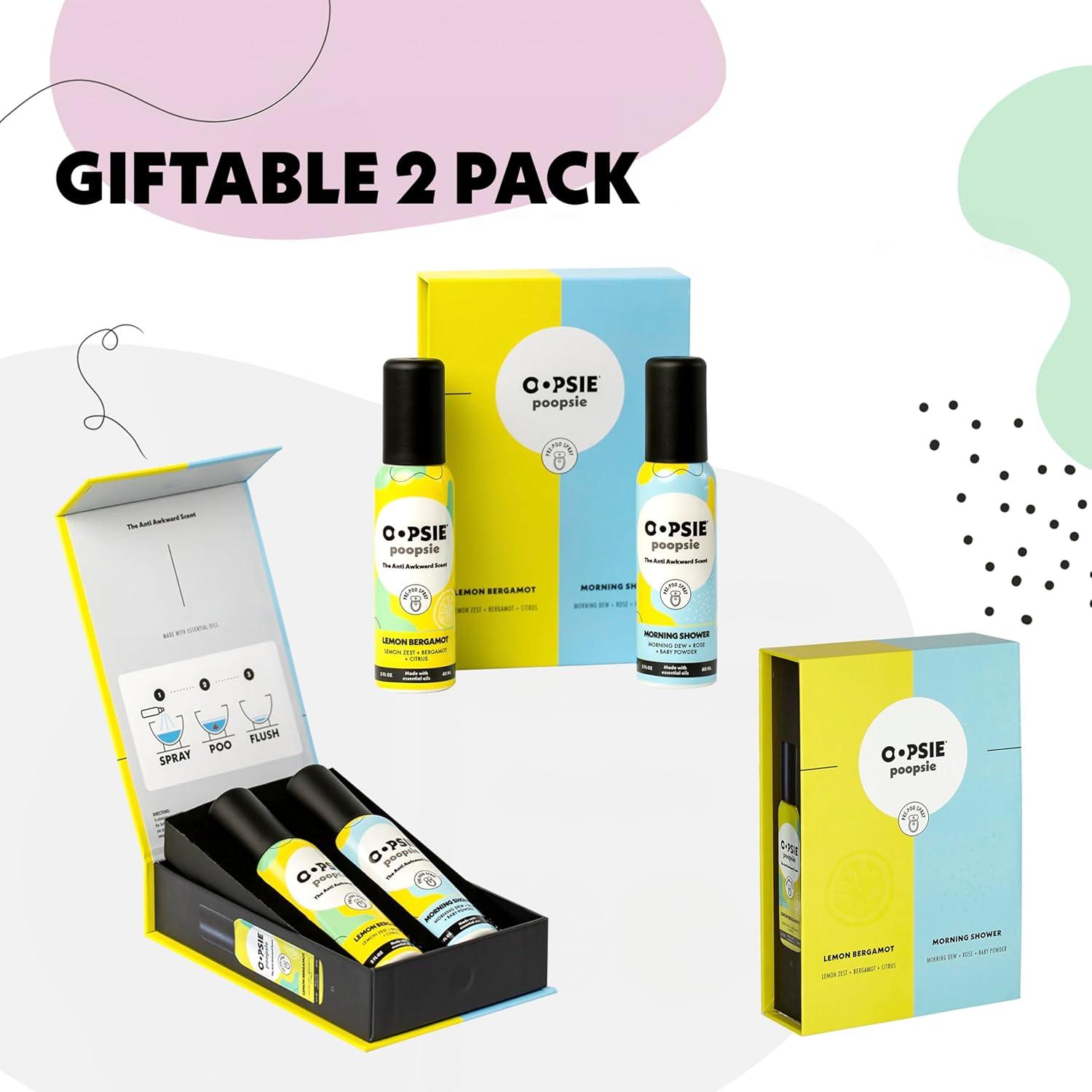 Toilet Spray Lemon Bergamot and Morning Shower Giftable 2 Pack Assorted Scents 2oz