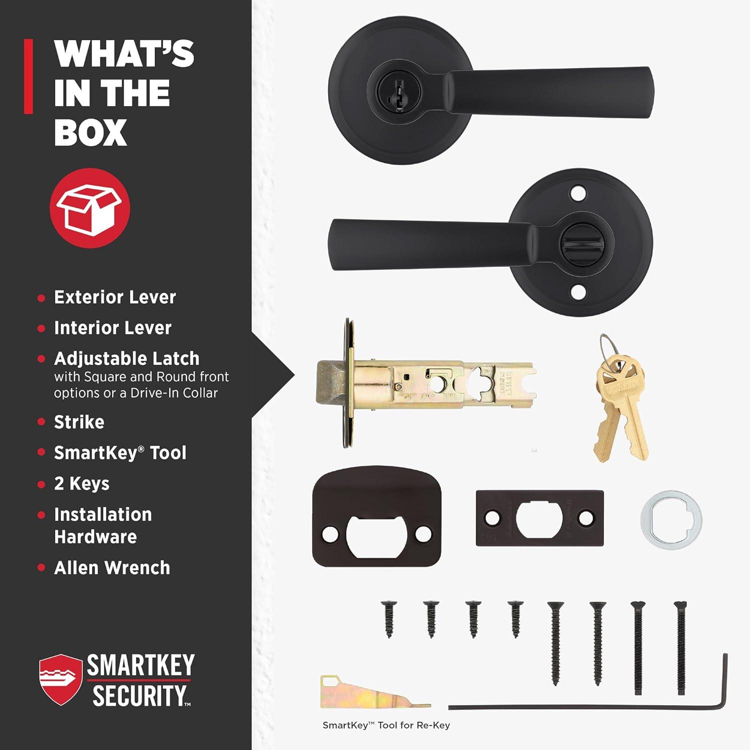 Perth Keyed (Entry) Door Lever with Round Rosette and SmartKey Multipack