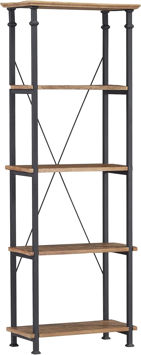 Clayton Industrial Black and Rustic Brown Narrow Bookcase