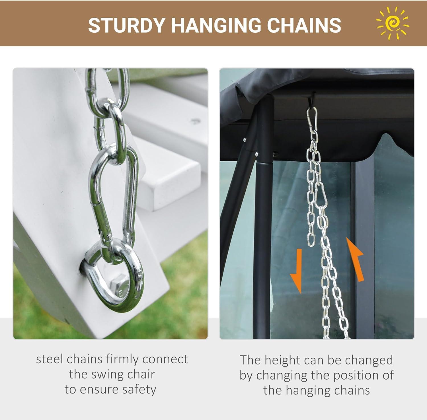 Outsunny 3-Seater Wooden Porch Swing, Patio Swing Bench with Folding Coffee Table, Cup Holders and Chains Included, 440lbs Weight Capacity, White