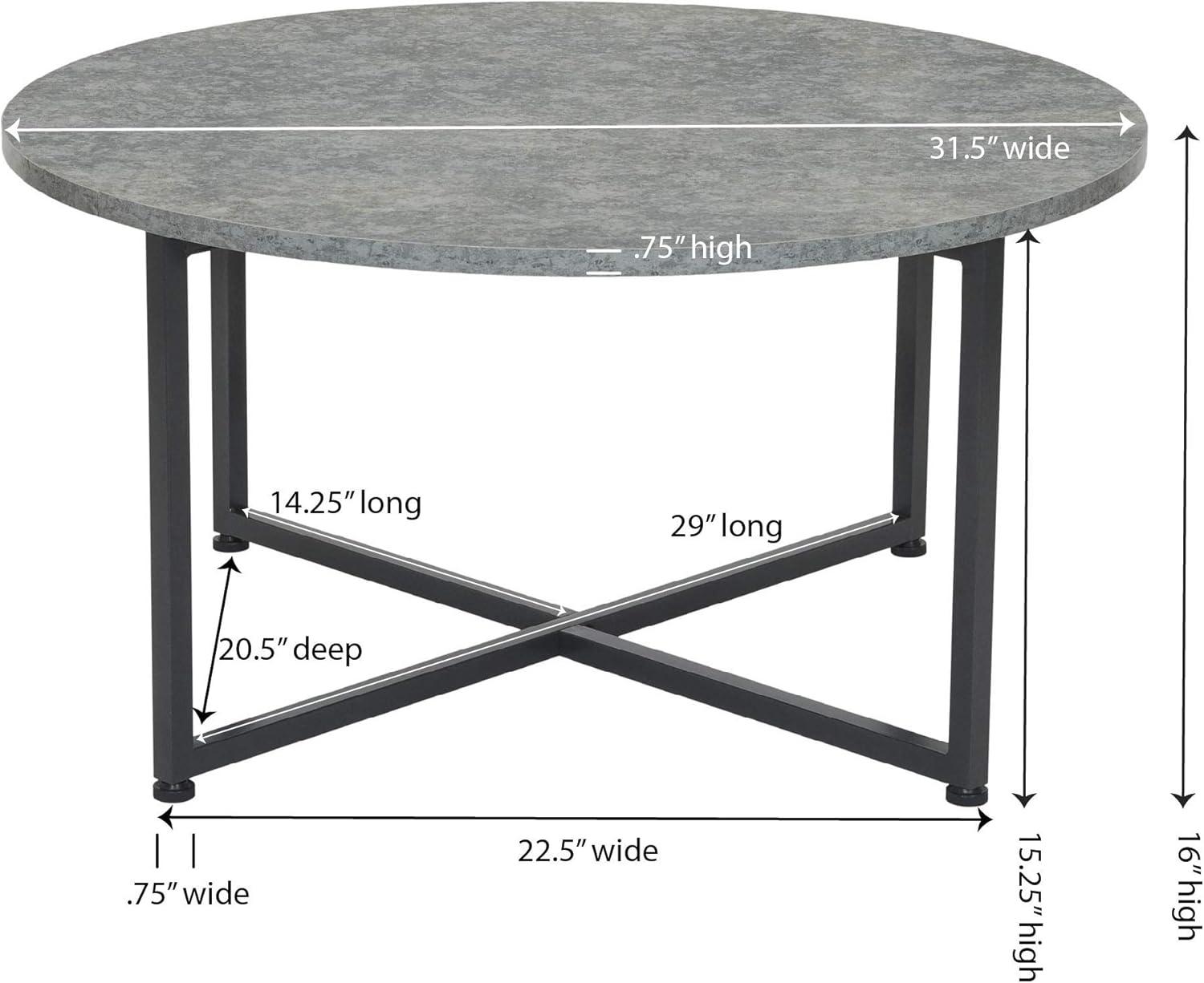 Household Essentials Jamestown Round Coffee Table Slate Gray: Modern Living Room Furniture, Iron Frame, 31.5" Diameter