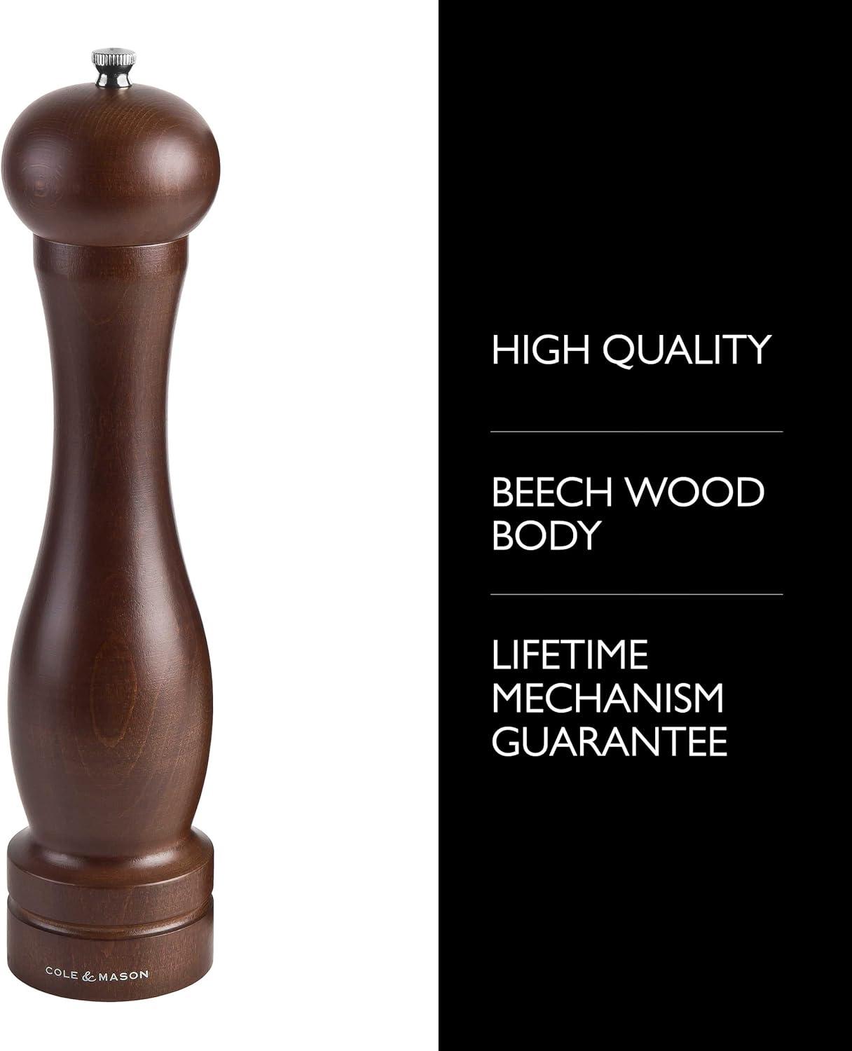 12.5-inch Dark Brown Beech Wood Pepper Mill with Metal Knob