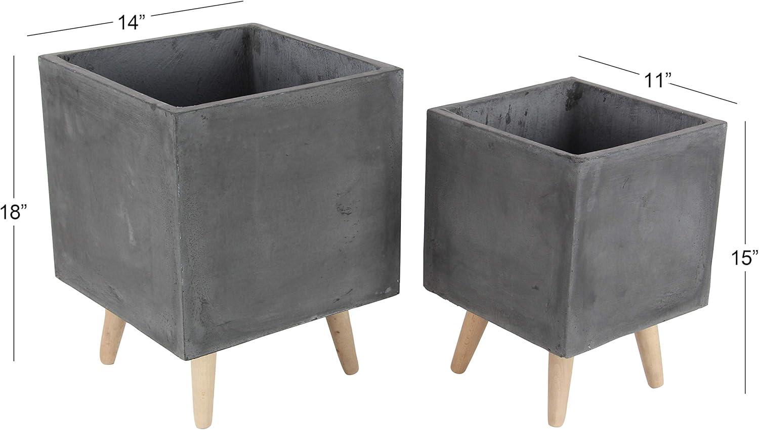 DecMode Fiber Clay Contemporary Planter, Dark Gray, Set of 2