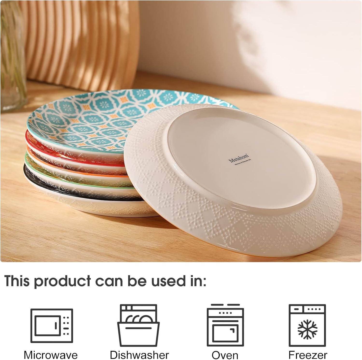 AHX Multicolor Round Plate Set 8 inch - Salad Plates - Dessert Appetizer Plates - Porcelain Lunch Plates - Set of 6