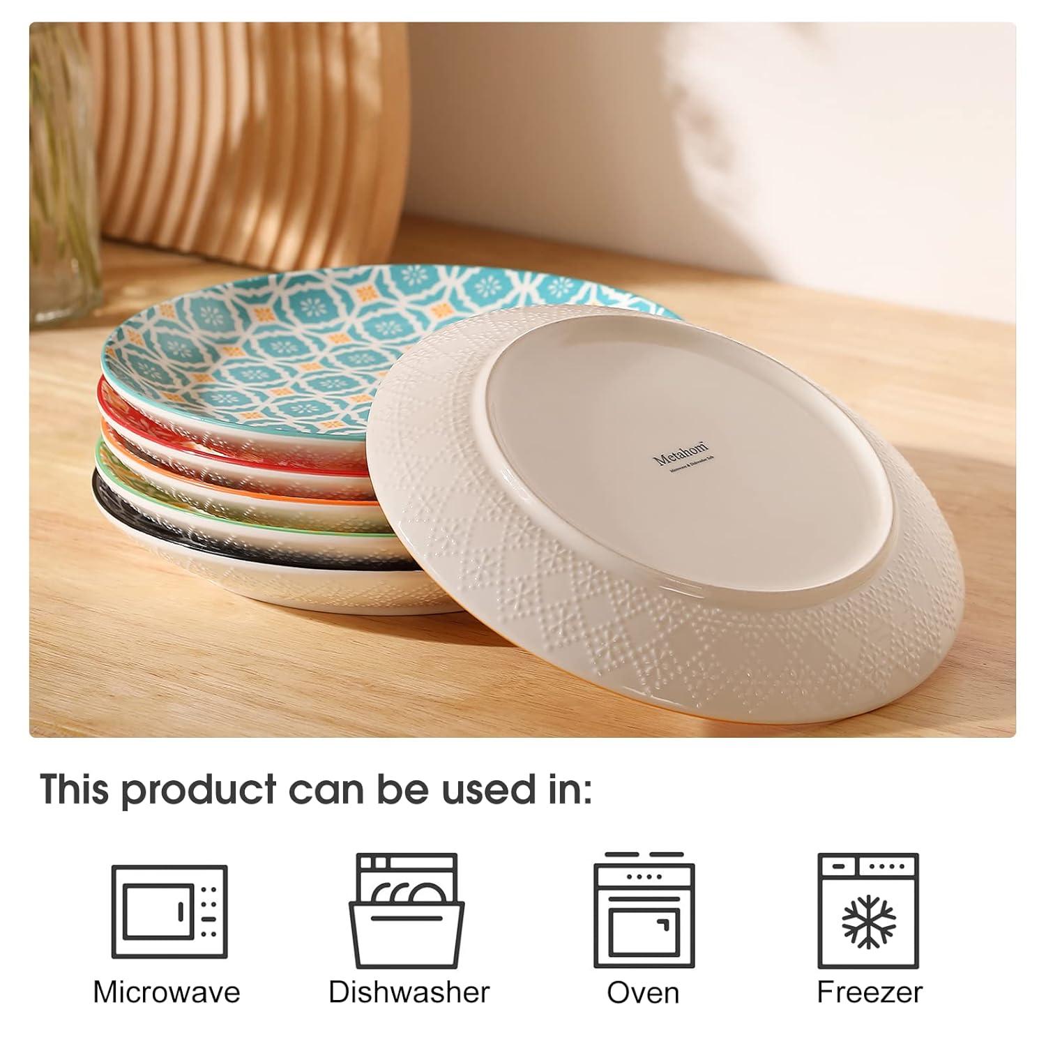 AHX Multicolor Round Plate Set 8 inch - Salad Plates - Dessert Appetizer Plates - Porcelain Lunch Plates - Set of 6