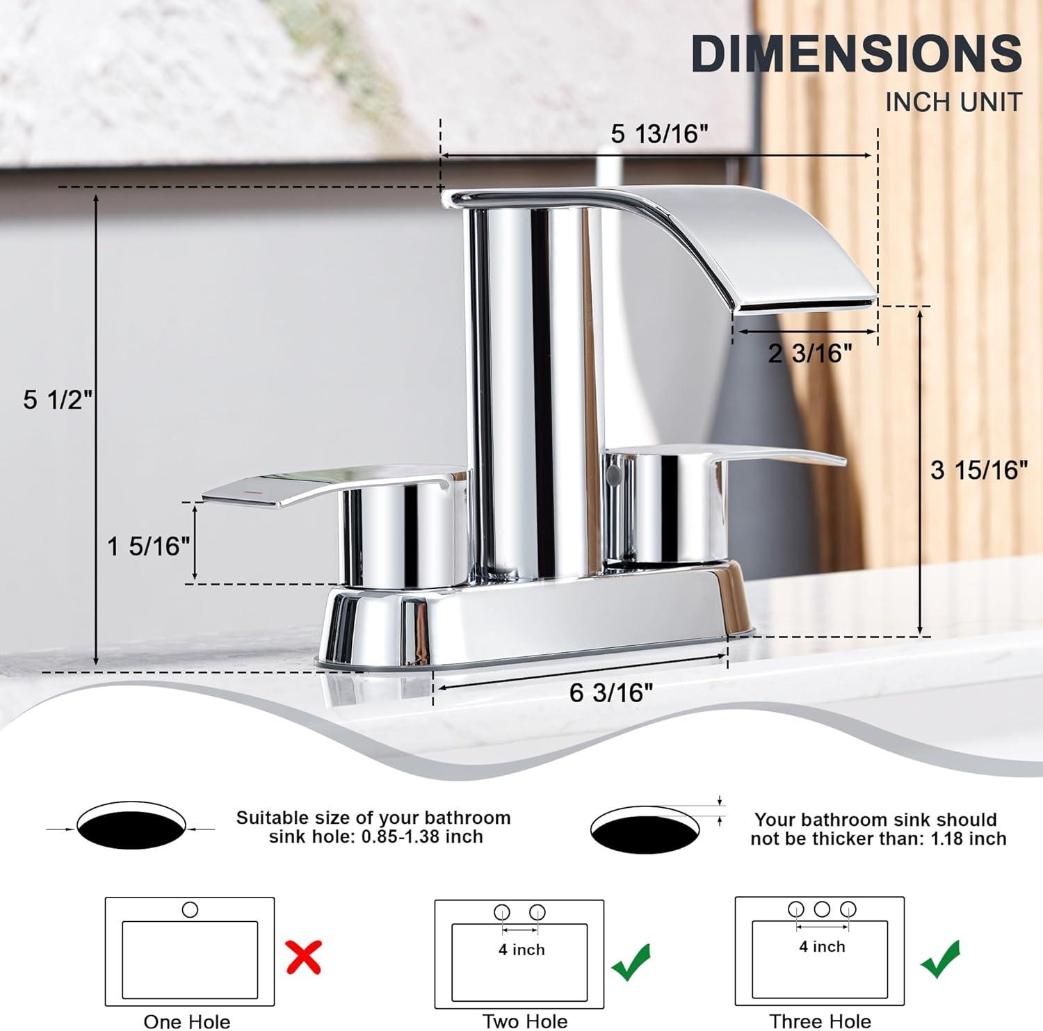 Chrome Waterfall Bathroom Faucet with Stainless Steel Handles