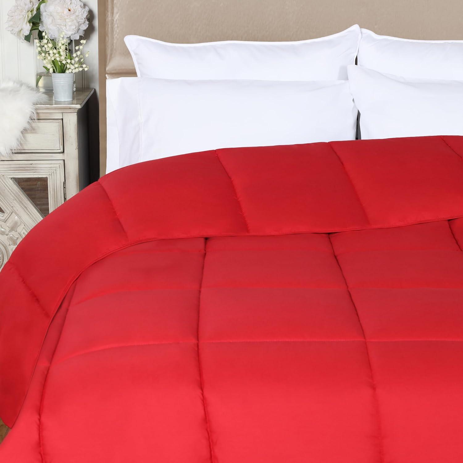 Twin Red Microfiber Reversible Comforter with Down Alternative Fill