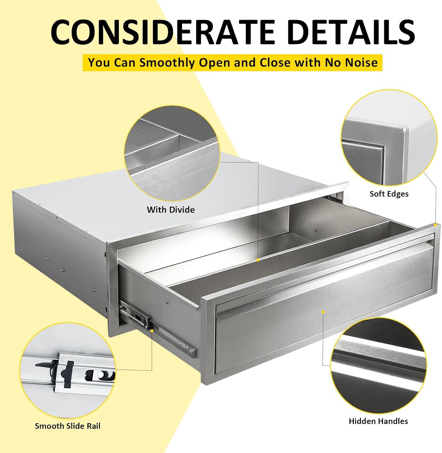 WhizMax Outdoor Kitchen Cabinets with Venting Panel,30x23x10inch,Stainless Steel Drawer Cabinet with Handle for Kitchens or BBQ Patio Grill Station