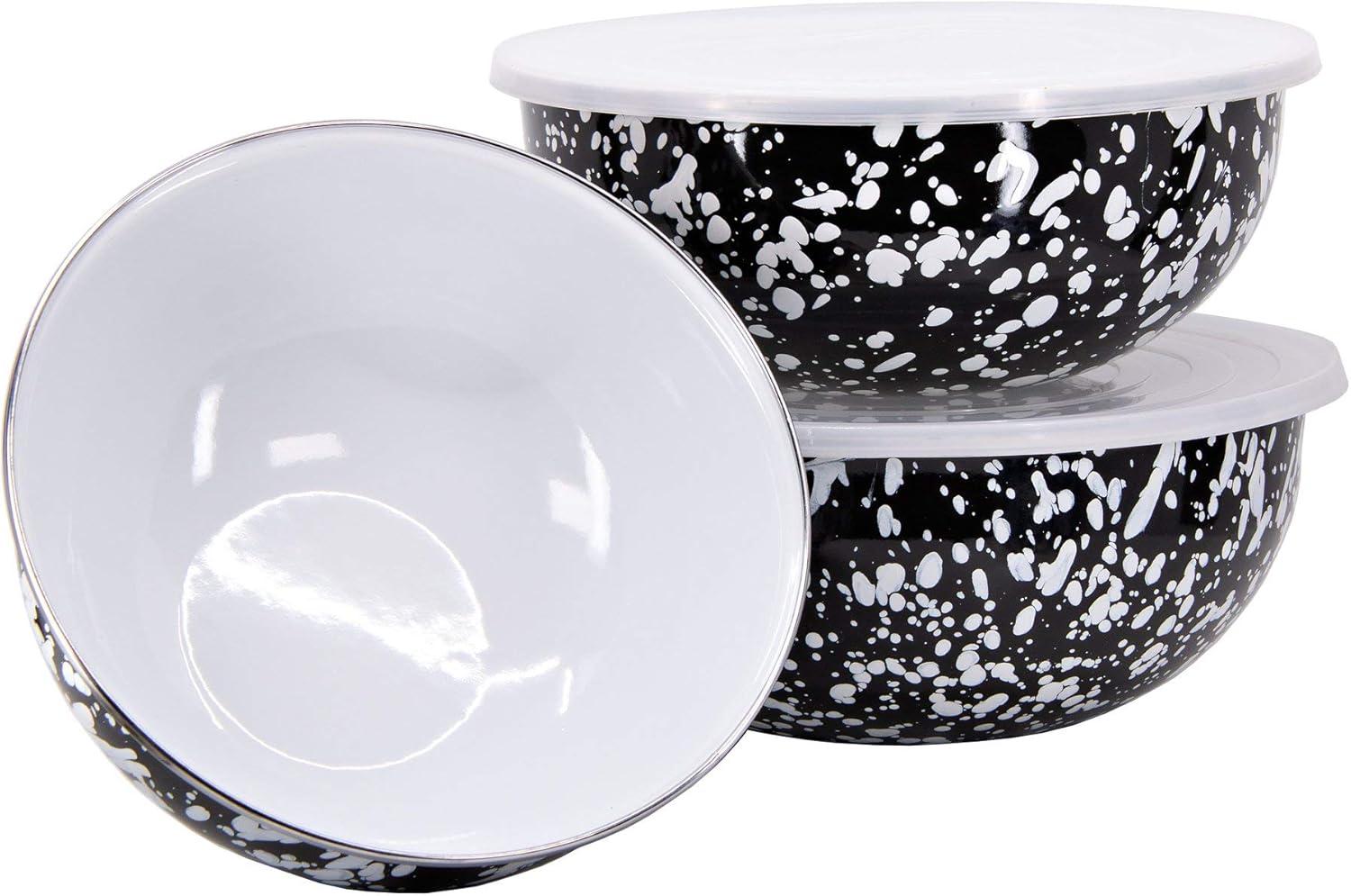 Black Swirl Porcelain Mixing Bowl Set with Lids