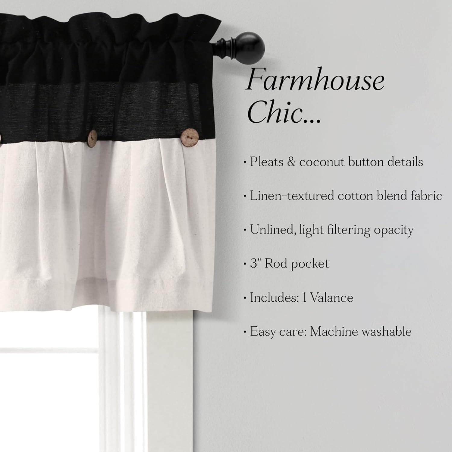 Lush Decor Linen Button Cotton Blend Tailored Window Valance