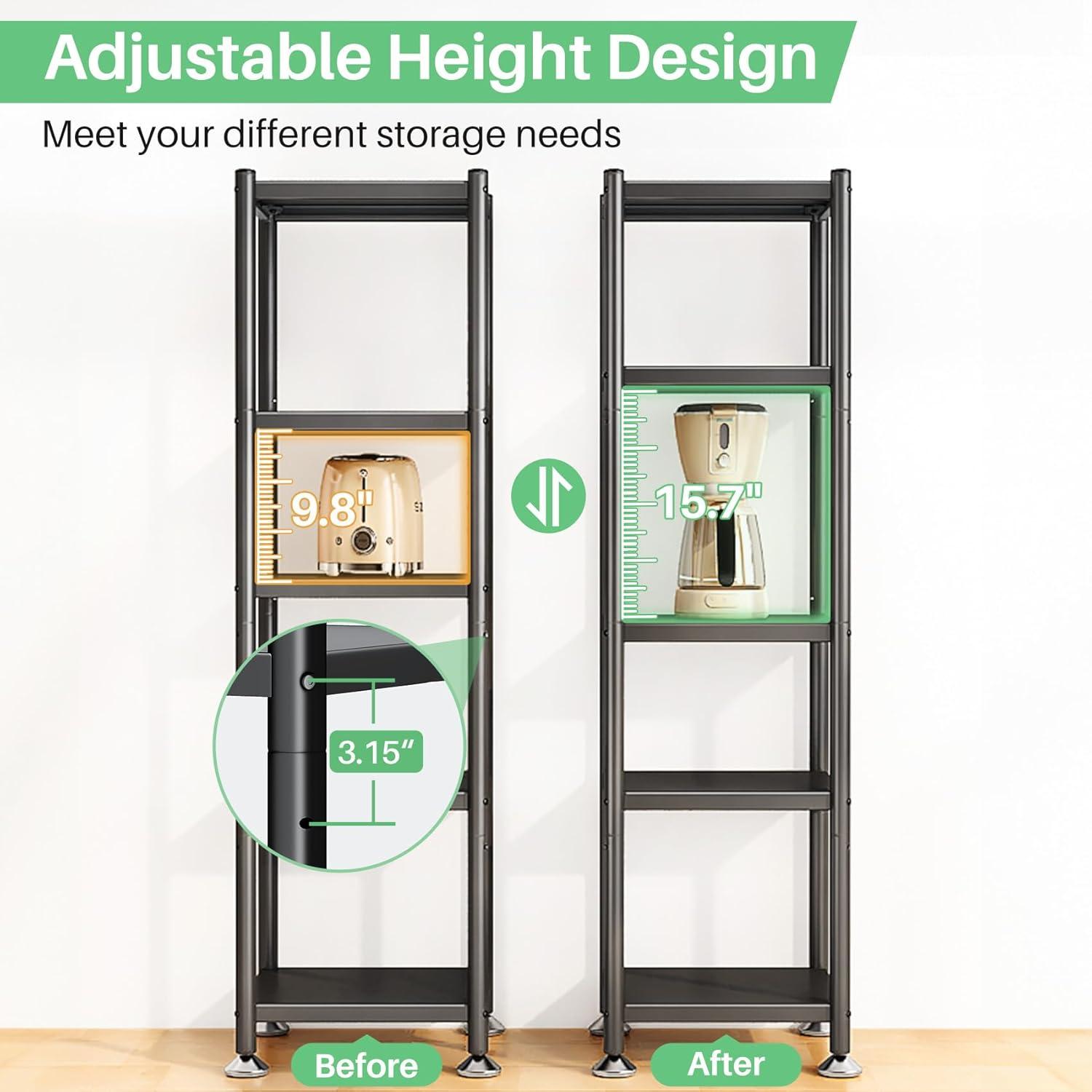 5-Tier Kitchen Storage Shelves, Adjustable Metal Shelves for Storage Pantry Shelves with Rolling Wheels, Storage Rack Shelving Unit Organizer for Bedroom Laundry Closet