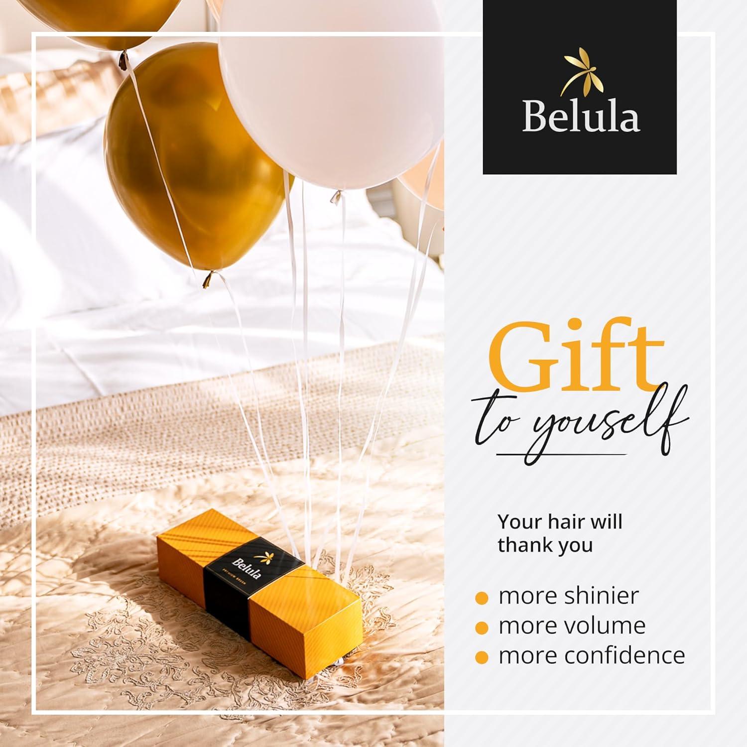 Belula 100% Boar Bristle Hair Brush Set (Medium). Soft Natural Bristles for Thin and Fine Hair. Restore Shine And Texture. Wooden Comb, Travel Bag and Spa Headband Included!