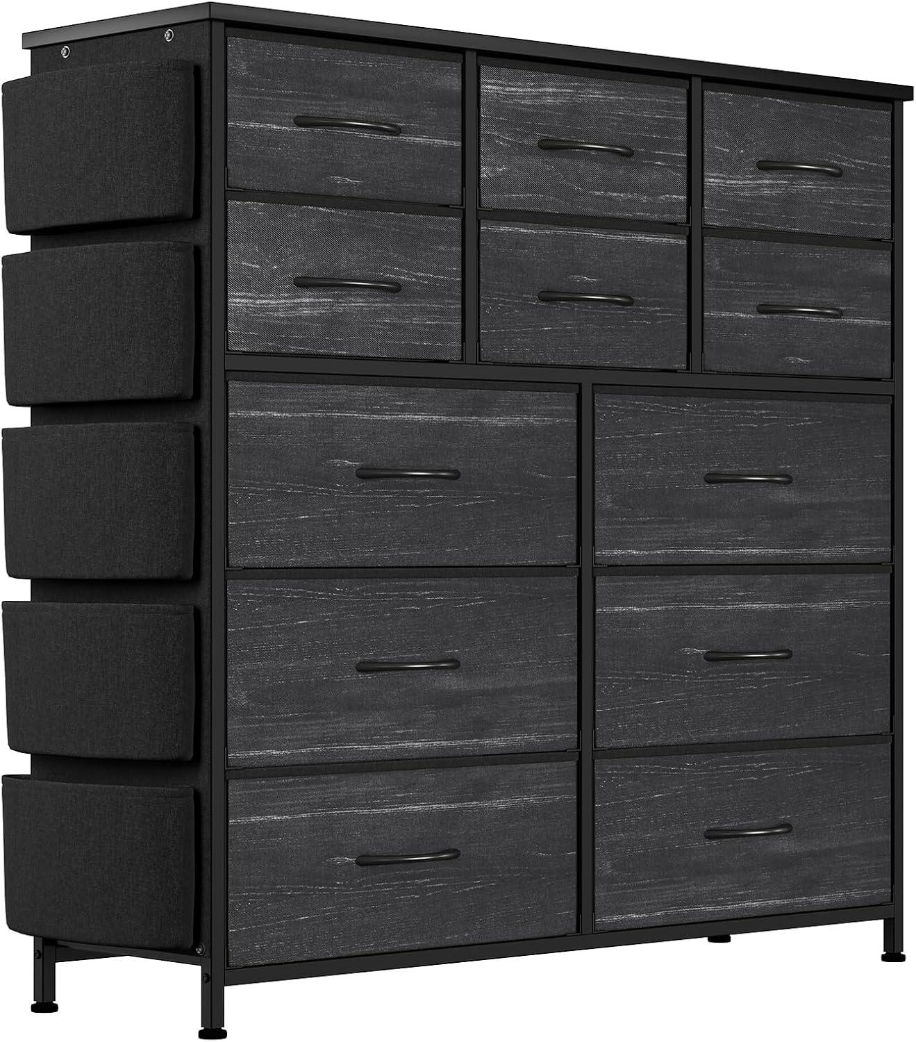 Charcoal Black 12-Drawer Fabric Dresser with Metal Frame